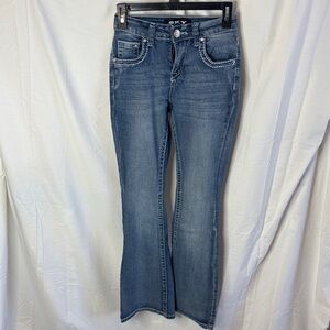 Sky Blue Flare Jeans with Subtle Whiskering